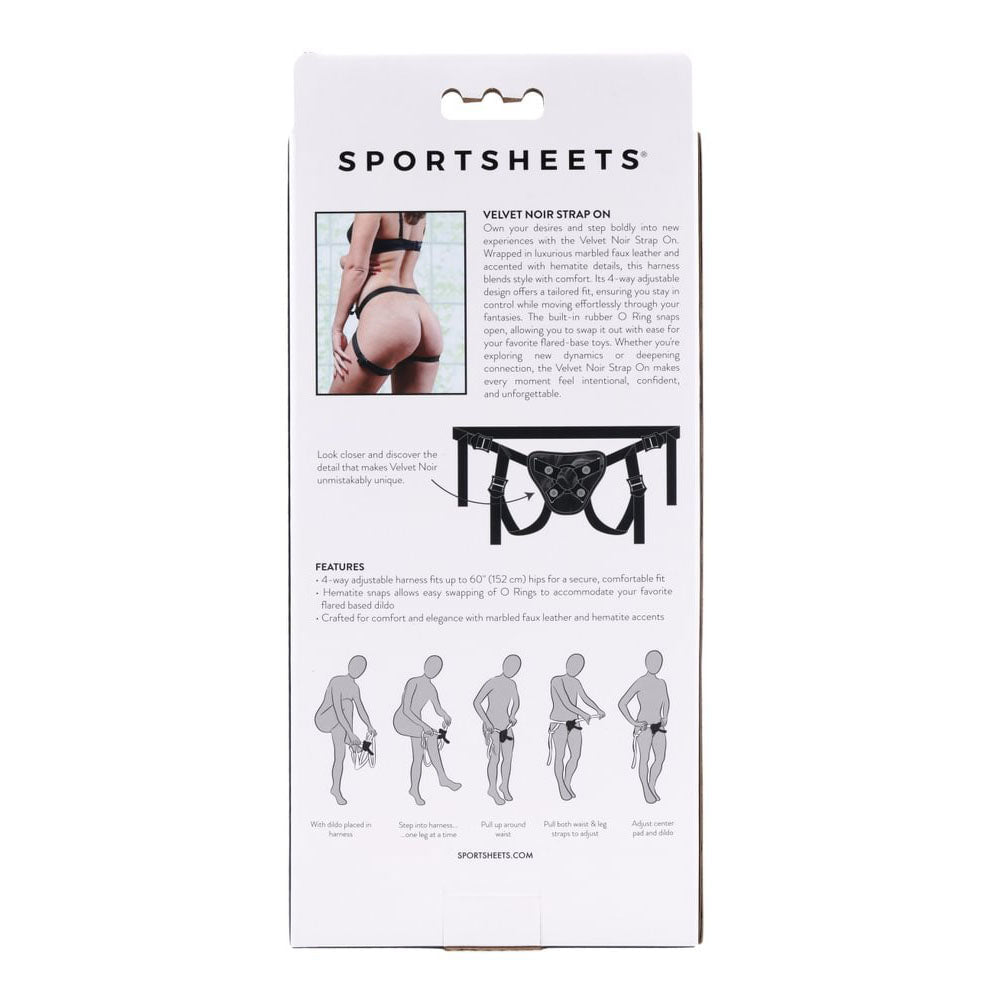SPORTSHEETS Velvet Noir Strap On - Black Adjustable Strap - On Harness (No Probe Included) - silkandsin