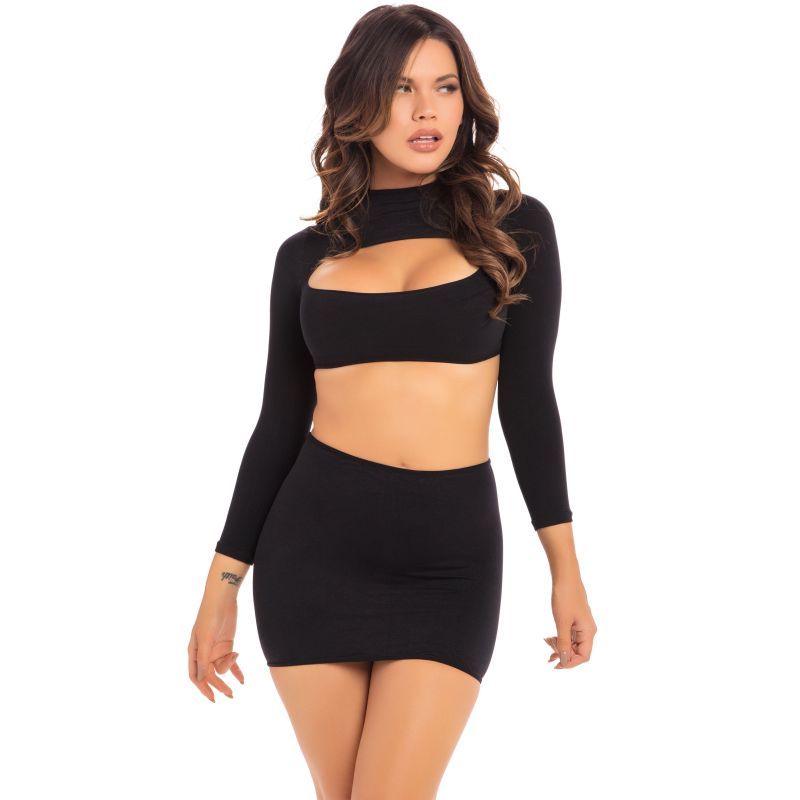 Stop and Stare 2 Pc Skirt Set Black - Silk and Sin