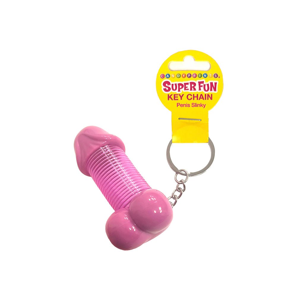 Super Fun Key Chain - Penis Slinky - Pink Novelty Keychain - Silk and Sin
