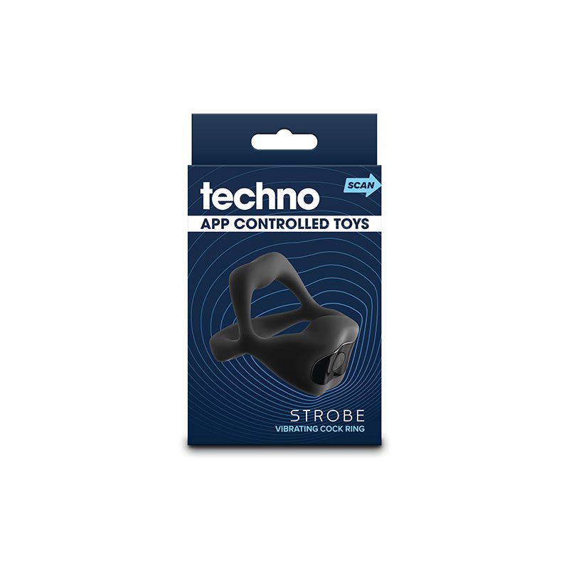 Techno - Strobe - Black - Black USB Rechargeable Vibrating Cock Ring with App Control - Silk and Sin