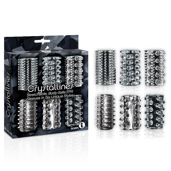 The 9's Crystalline TPR Cock Sleeves - Clear Penis Sleeves - Set of 6 - silkandsin