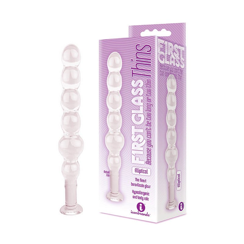 The 9's Glass First Thins, Elliptical - Clear Glass 17.8 cm Anal Beads - Silk and Sin