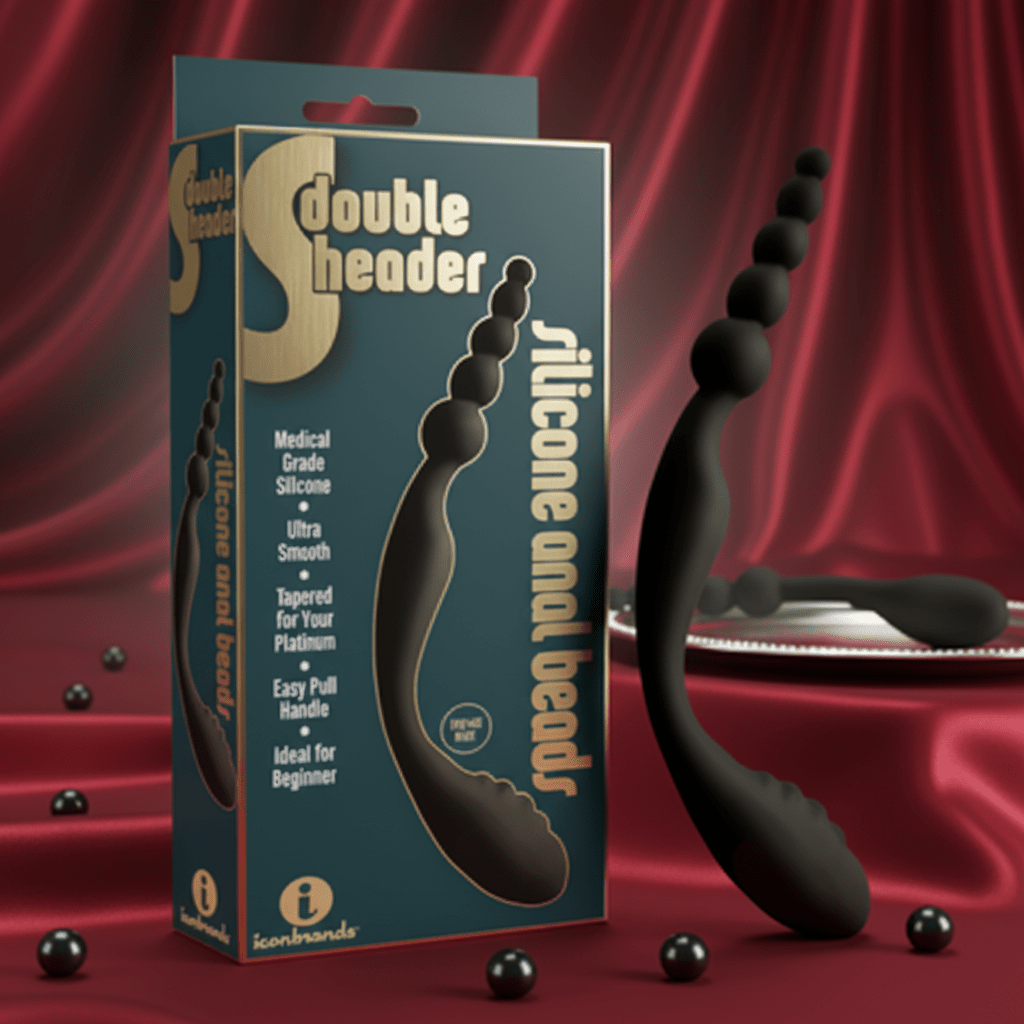 The 9's S - Double Header - Black Double Ended Anal Beads - silkandsin