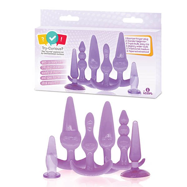 Try - Curious Anal Plug Kit - Purple Anal Kit - Set of 6 - silkandsin