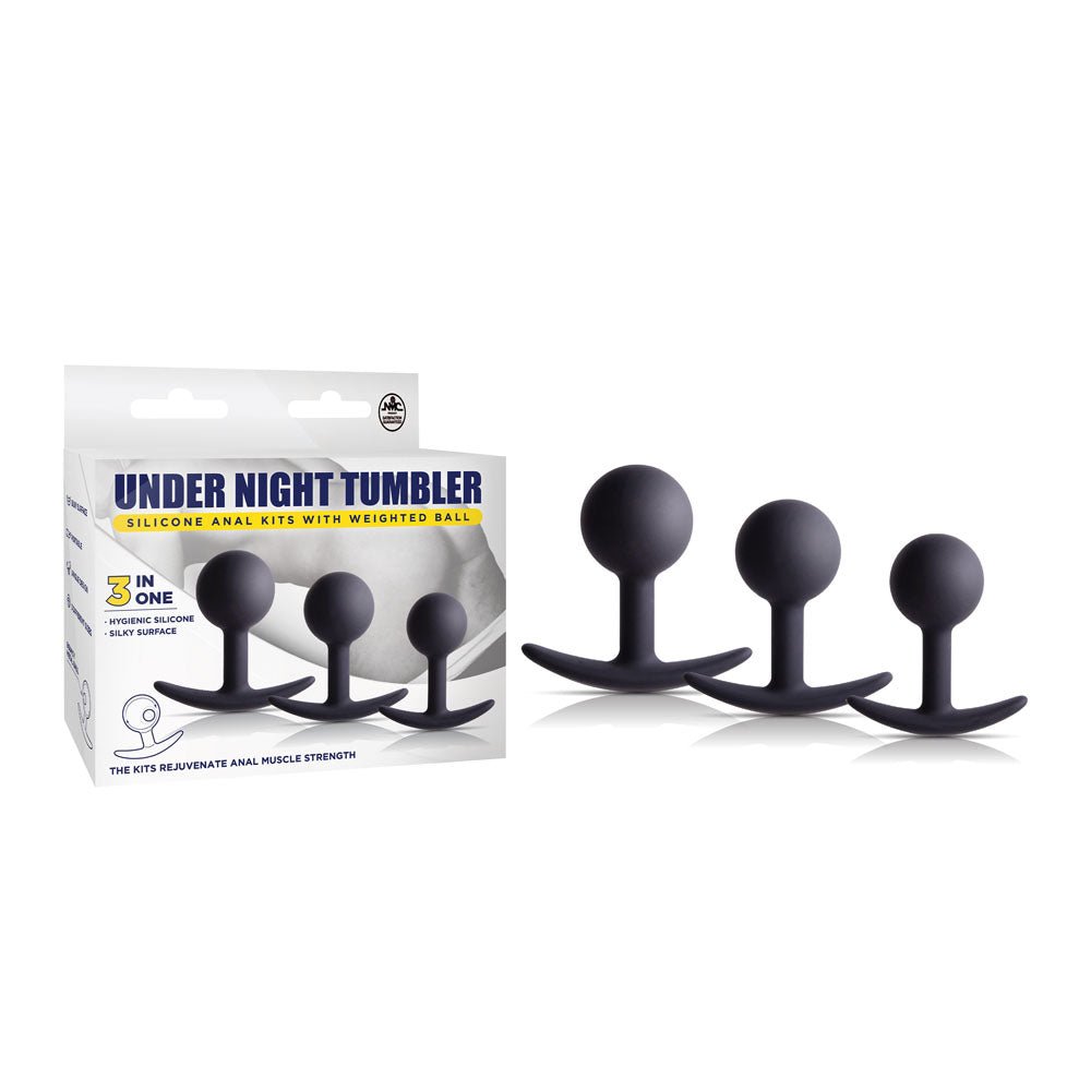 Under Night Tumbler - Black Butt Plugs with Weighted Balls - Set of 3 Sizes - Silk and Sin