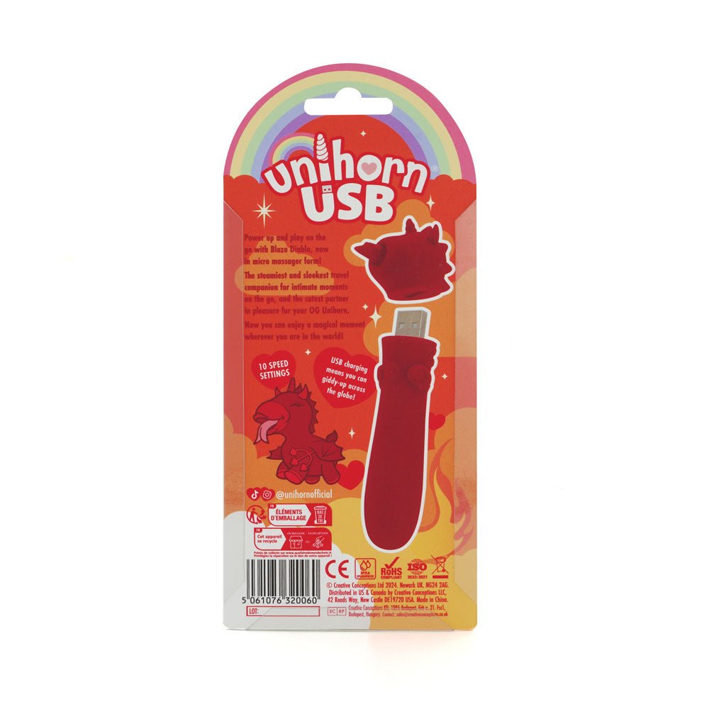 Unihorn - USB Bullet - Blaze Diablo - Red USB Rechargeable Vibrating Bullet - silkandsin