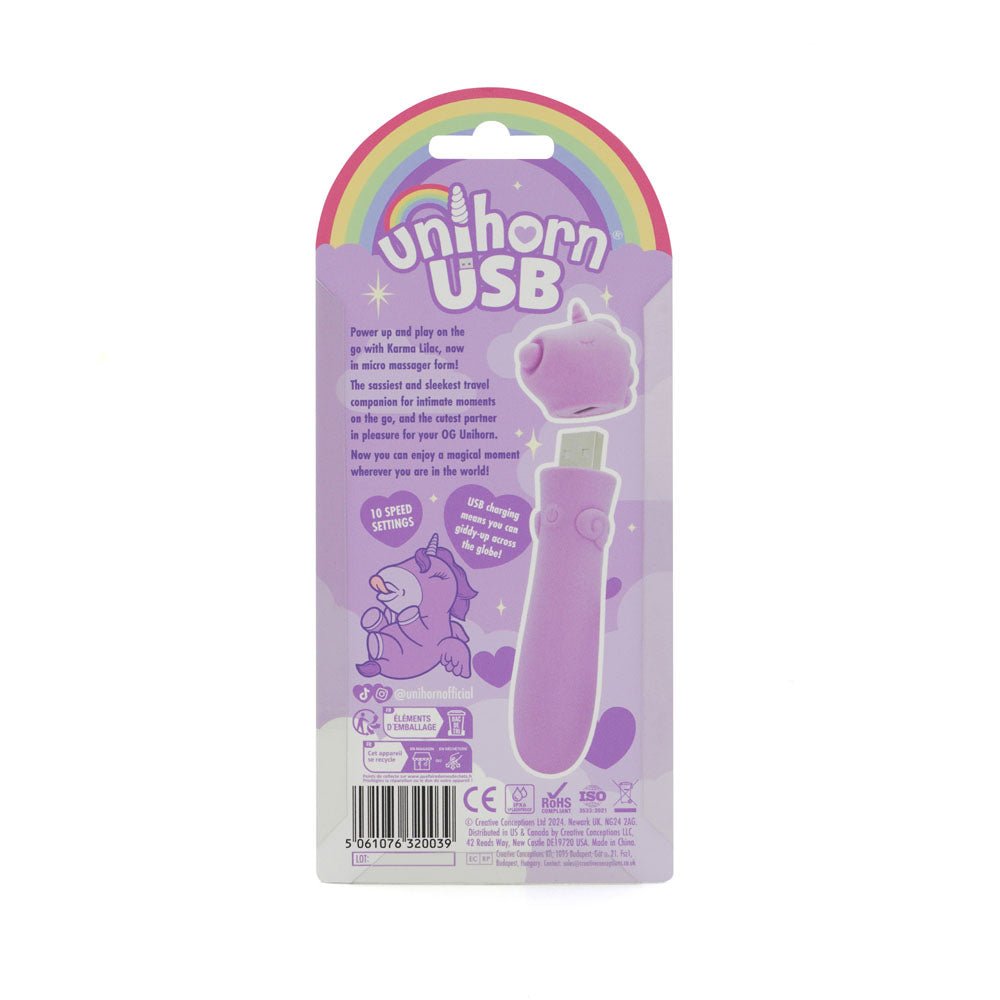 Unihorn - USB Bullet - Karma Lilac - Lilac USB Rechargeable Vibrating Bullet - silkandsin
