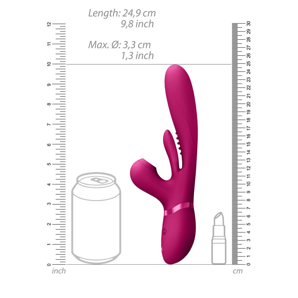 VIVE Ena - Pink - Pink 25 cm USB Rechargeable Thrusting Vibrator with Air Wave Stimulator - silkandsin