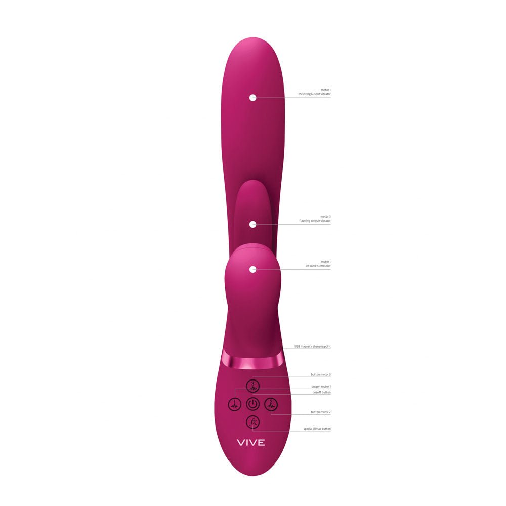 VIVE Ena - Pink - Pink 25 cm USB Rechargeable Thrusting Vibrator with Air Wave Stimulator - silkandsin