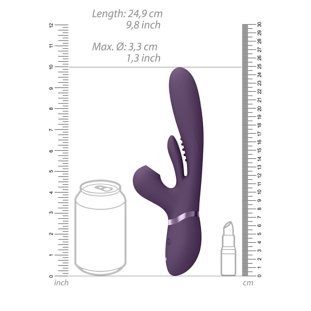 VIVE Ena - Purple - Purple 25 cm USB Rechargeable Thrusting Vibrator with Air Wave Stimulator - silkandsin