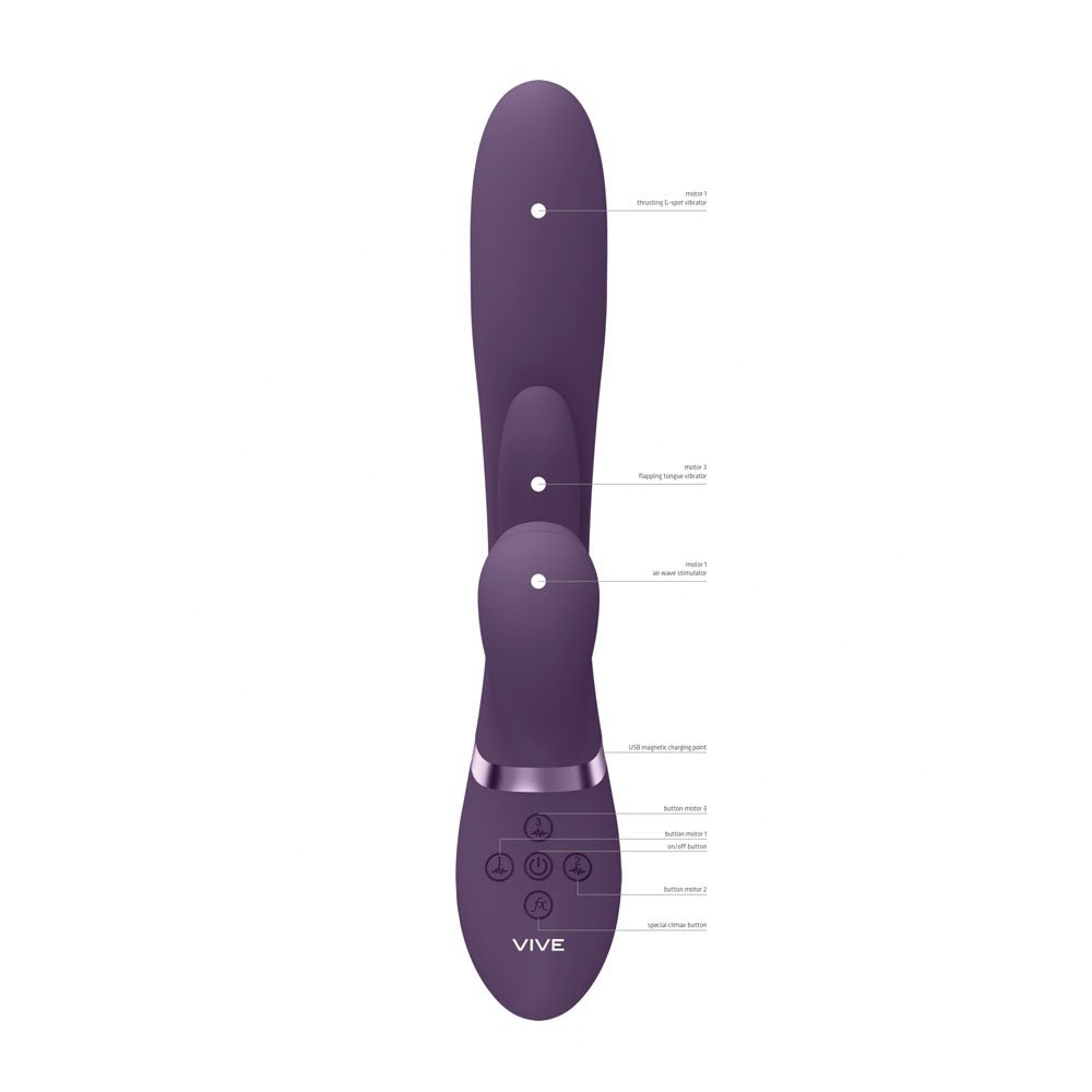 VIVE Ena - Purple - Purple 25 cm USB Rechargeable Thrusting Vibrator with Air Wave Stimulator - silkandsin
