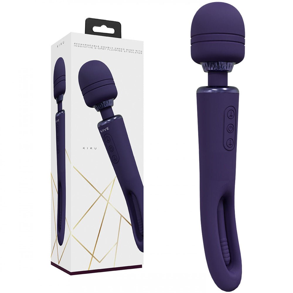 VIVE Kiku - Purple - Purple 25.2 cm USB Rechargeable Dual End Massage Wand with Flapping Tip - silkandsin
