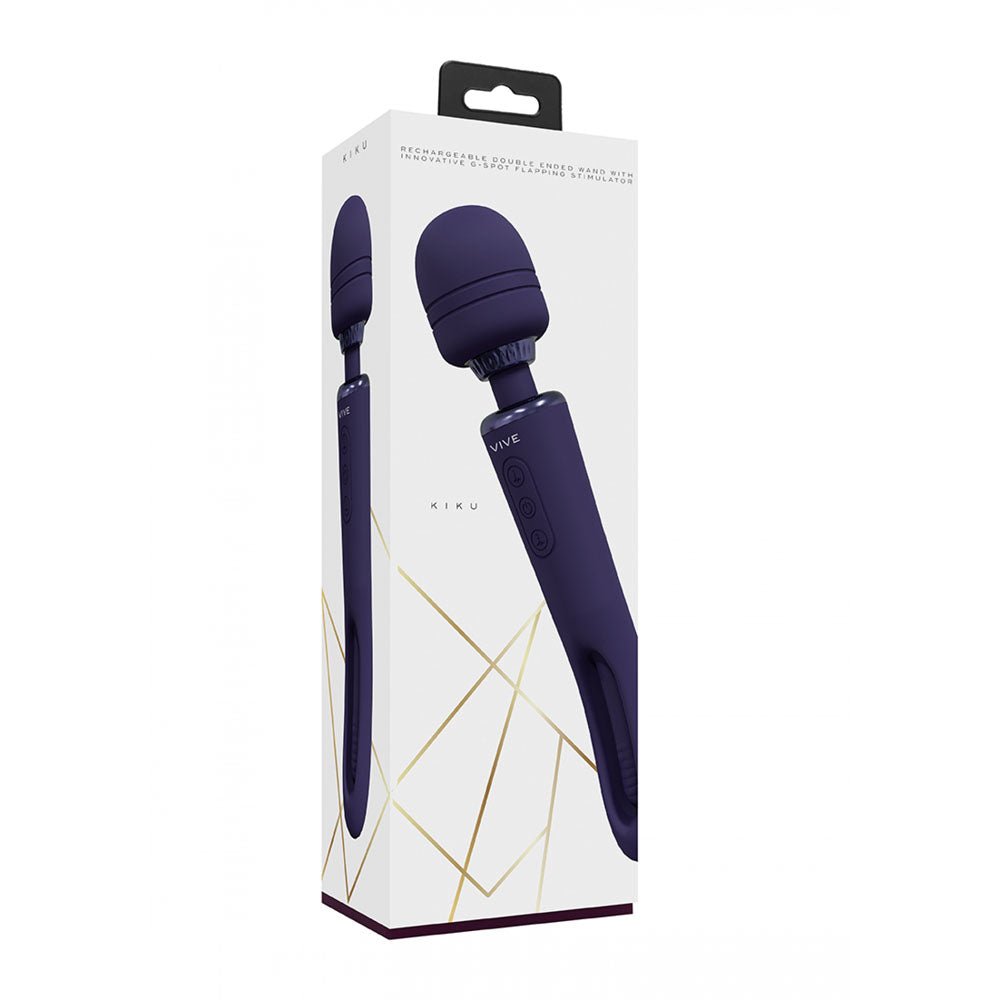 VIVE Kiku - Purple - Purple 25.2 cm USB Rechargeable Dual End Massage Wand with Flapping Tip - silkandsin