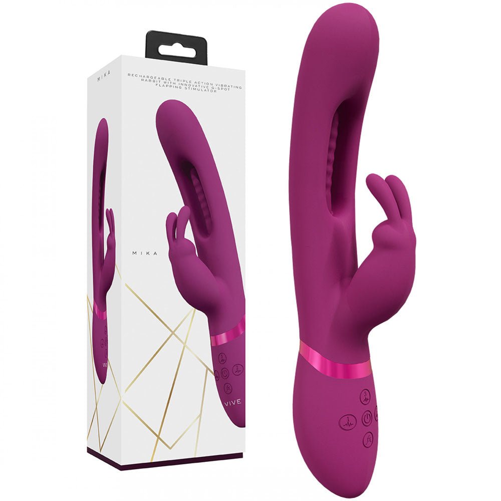 VIVE Mika - Pink - Pink 23.2 cm USB Rechargeable Rabbit Vibrator with Flapping Shaft - silkandsin
