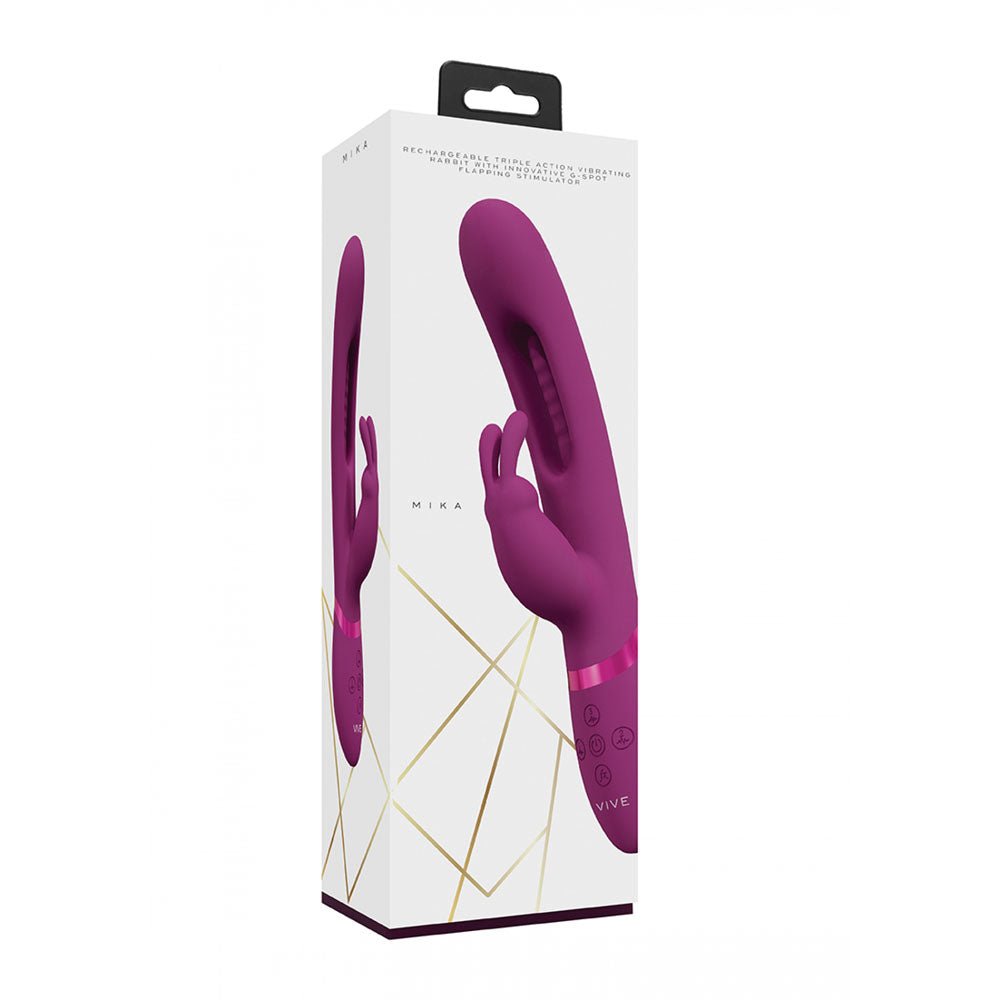 VIVE Mika - Pink - Pink 23.2 cm USB Rechargeable Rabbit Vibrator with Flapping Shaft - silkandsin
