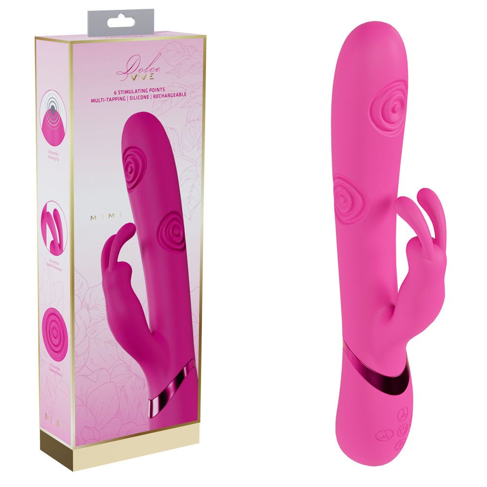 VIVE Mimi - Pink - Pink 25 cm USB Rechargeable Vibrating & Tapping Rabbit Vibrator - silkandsin