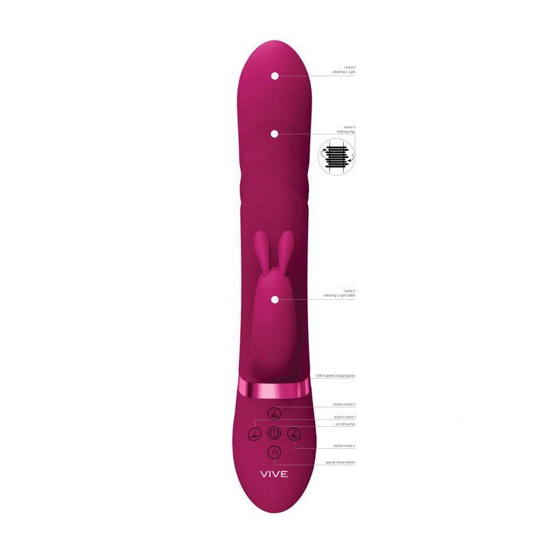 VIVE Nari - Pink - Pink 24.1 cm USB Rechargeable Rabbit Vibrator - silkandsin