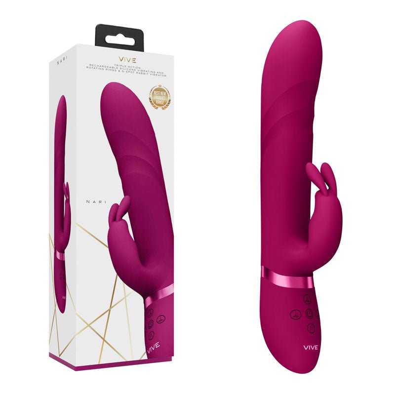VIVE Nari - Pink - Pink 24.1 cm USB Rechargeable Rabbit Vibrator - silkandsin