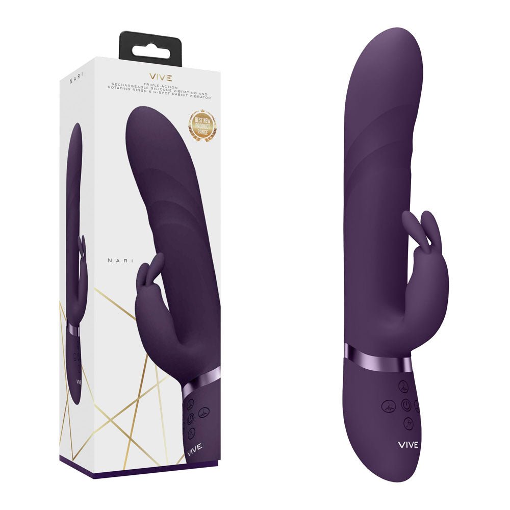 VIVE Nari - Purple - Purple 24.1 cm USB Rechargeable Rabbit Vibrator - silkandsin