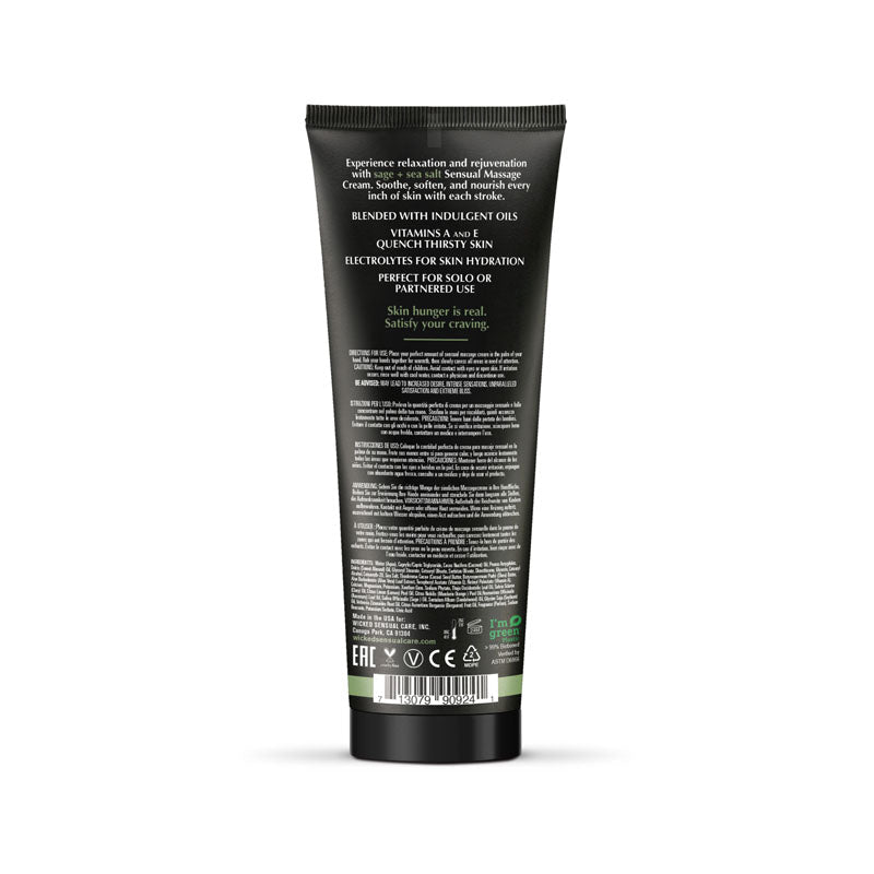 Wicked SAGE + SEA SALT Sensual Massage Cream - Scented Massage Cream - 120 ml Tube - Silk and Sin
