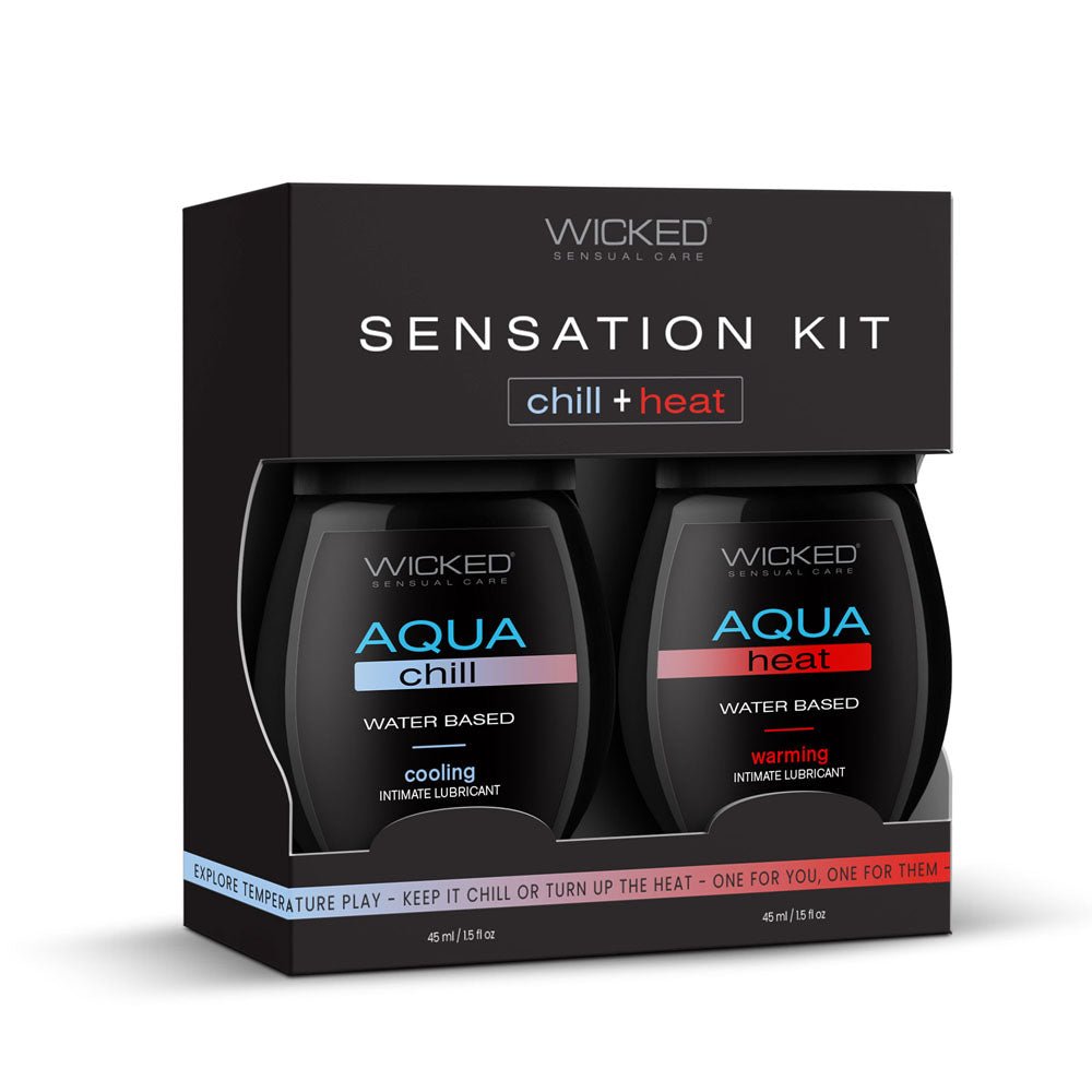 Wicked Sensation Kit - Warming & Cooling Water Based Lubricants - 2 Pack of 45 ml Bottles - Silk and Sin
