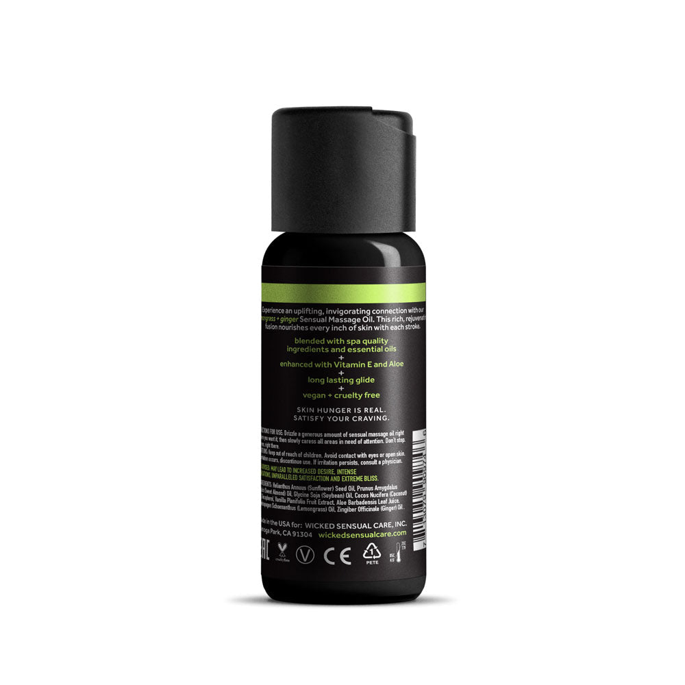 Wicked Sensual Massage Oil - Lemongrass + Ginger - Lemongrass and Ginger Scented Massage Oil - 120 ml Tube - Silk and Sin