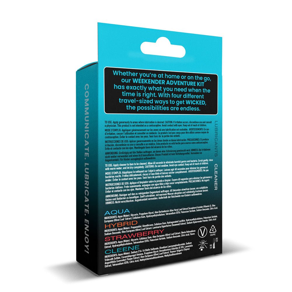Wicked WEEKENDER ADVENTURE KIT - Mixed Lubricants & Cleaner 30 ml Bottles - 4 Pack - Silk and Sin
