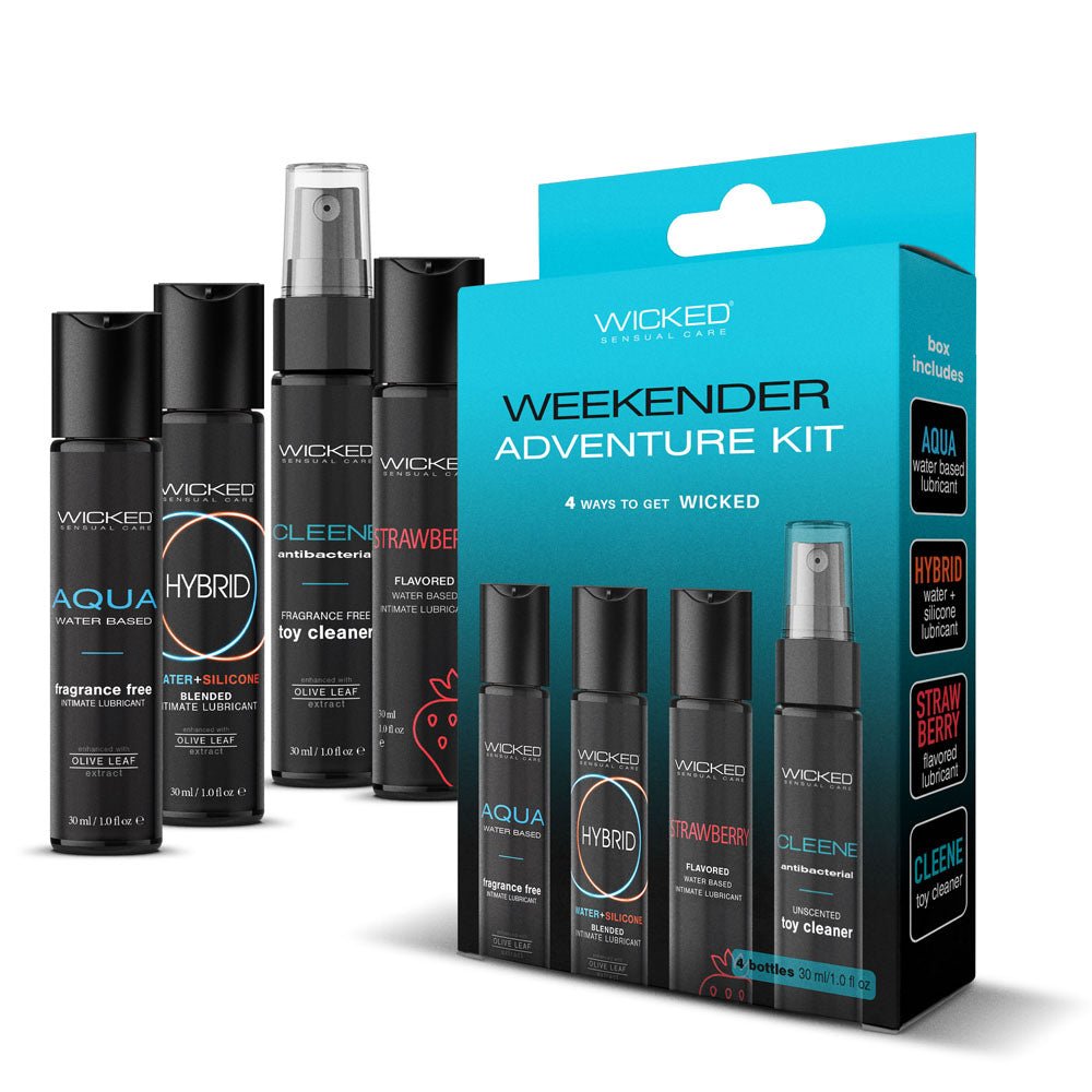 Wicked WEEKENDER ADVENTURE KIT - Mixed Lubricants & Cleaner 30 ml Bottles - 4 Pack - Silk and Sin