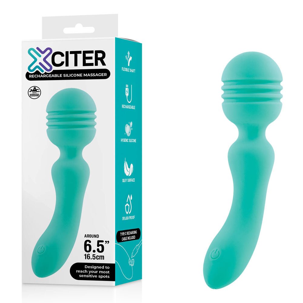 Xciter - Teal - Teal 16.5 cm USB Rechargeable Massage Wand - Silk and Sin