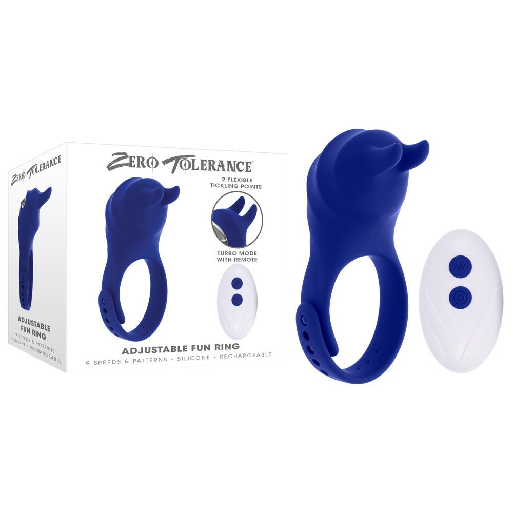 Zero Tolerance ADJUSTABLE FUN RING - Blue USB Rechargeable Cock Ring with Wireless Remote - silkandsin