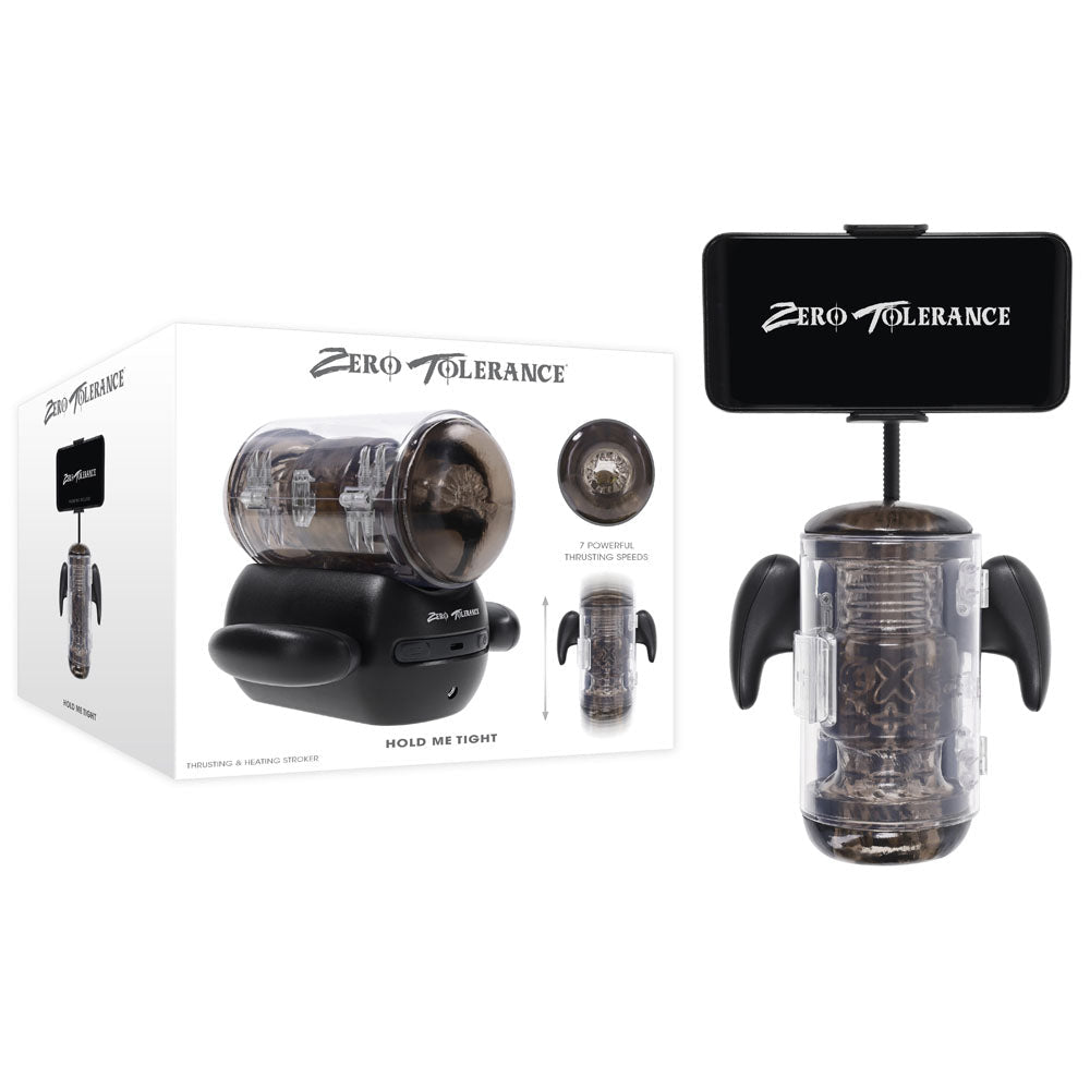 Zero Tolerance HOLD ME TIGHT - Black USB Rechargeable Vibrating Auto Stroker with Phone Holder - silkandsin