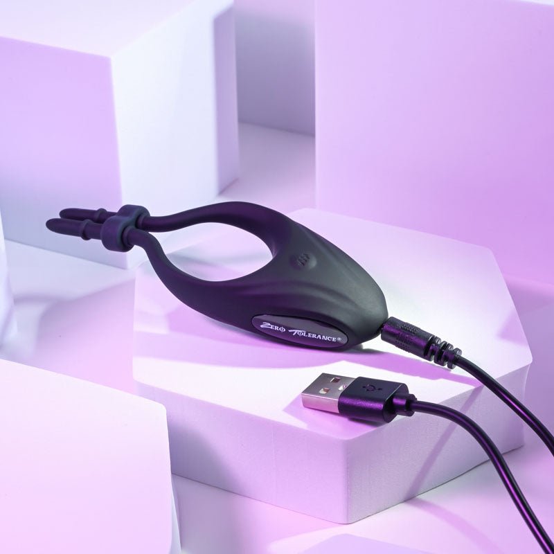 Zero Tolerance PERFECT FIT - Black USB Rechargeable Vibrating Lasso Cock Ring - silkandsin