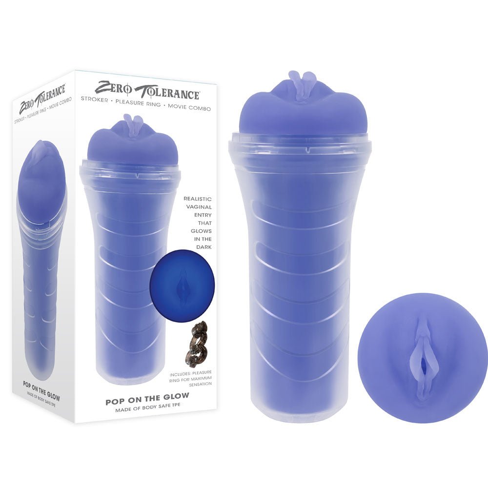 Zero Tolerance POP ON THE GLOW - Glow in Dark Purple Vagina Stroker - silkandsin