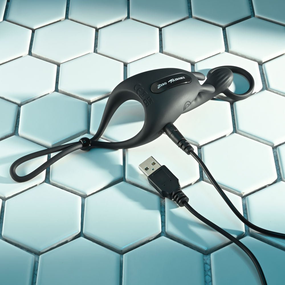 Zero Tolerance SADDLE UP - Black USB Rechargeable Vibrating Cock & Ball Rings - silkandsin