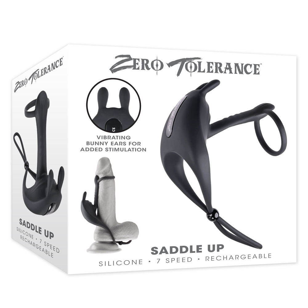 Zero Tolerance SADDLE UP - Black USB Rechargeable Vibrating Cock & Ball Rings - silkandsin