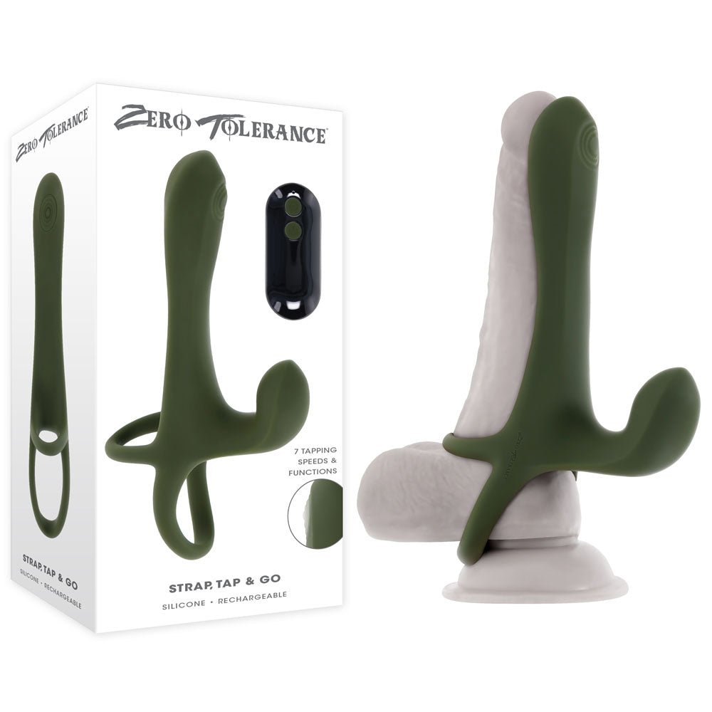 Zero Tolerance STRAP, TAP & GO - Green USB Rechargeable Vibrating & Tapping Penis Sleeve with Wireless Remote - silkandsin