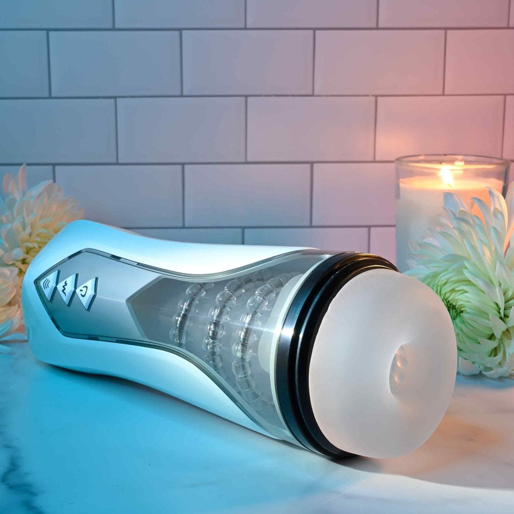 Zero Tolerance STROKING BUDDY - White USB Rechargeable Vibrating & Thrusting Stroker - silkandsin