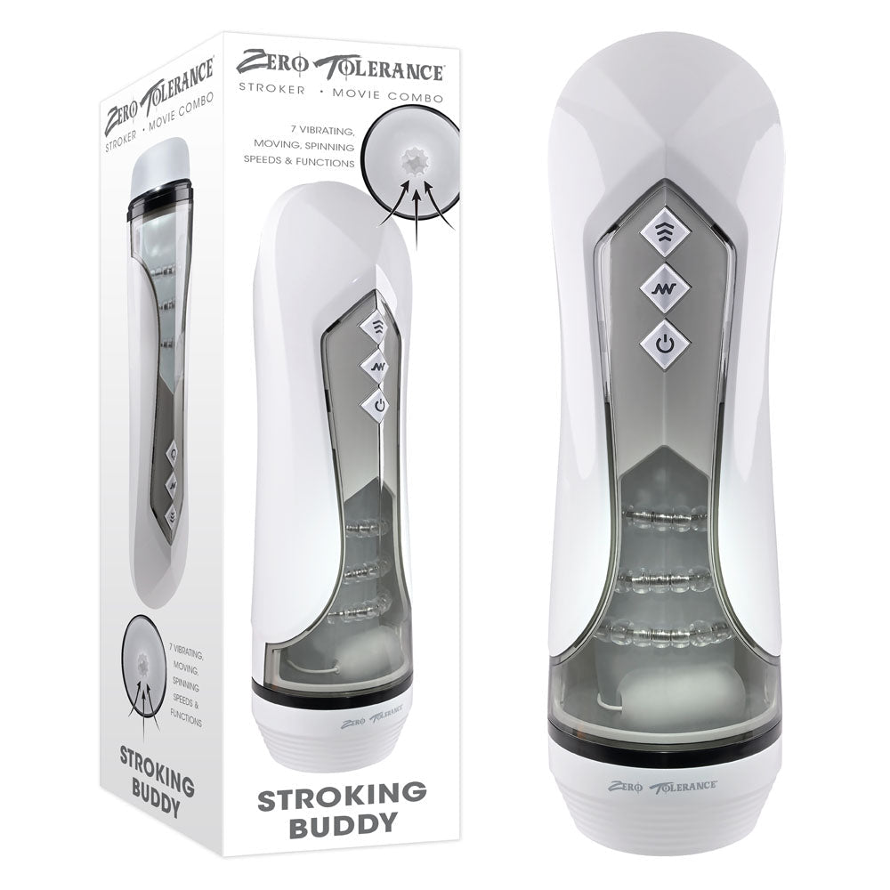 Zero Tolerance STROKING BUDDY - White USB Rechargeable Vibrating & Thrusting Stroker - silkandsin