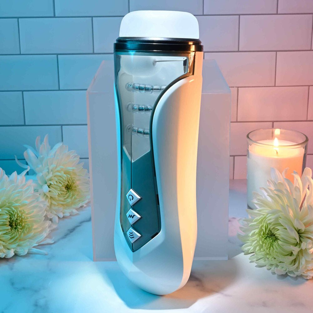 Zero Tolerance STROKING BUDDY - White USB Rechargeable Vibrating & Thrusting Stroker - silkandsin