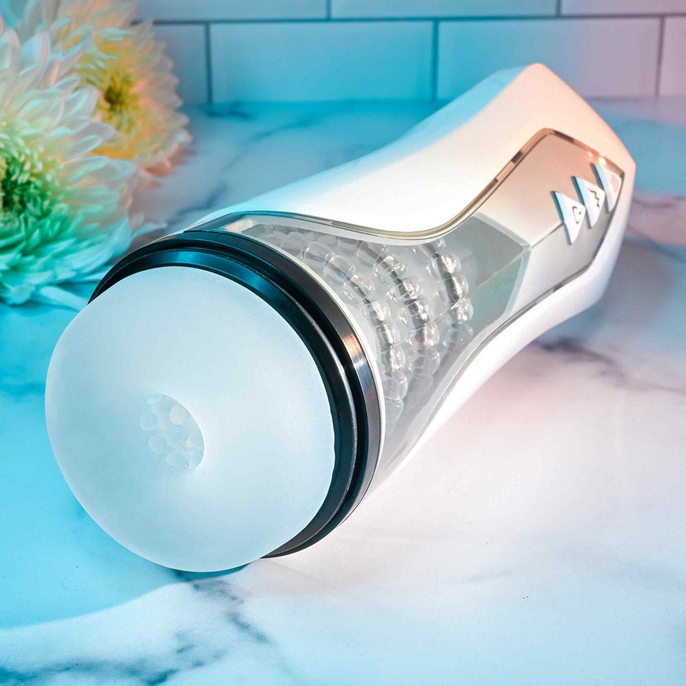 Zero Tolerance STROKING BUDDY - White USB Rechargeable Vibrating & Thrusting Stroker - silkandsin