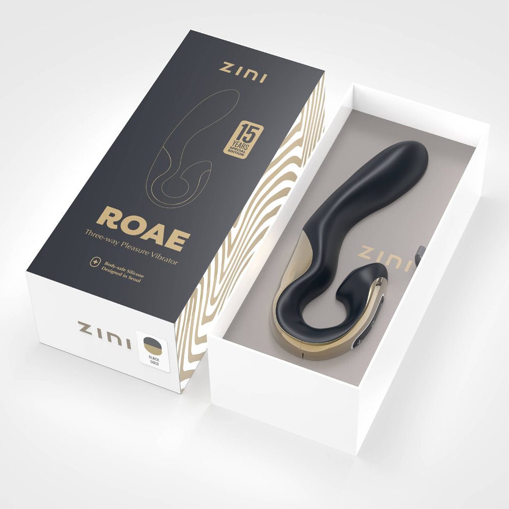 Zini Roae Special Edition - Black/Gold - Black/Gold 19.5 cm USB Rechargeable Vibrator - silkandsin