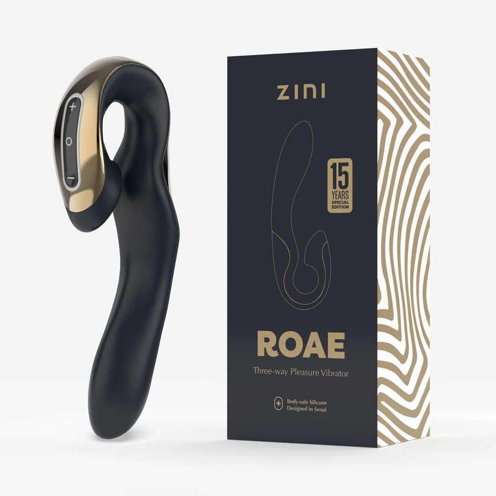 Zini Roae Special Edition - Black/Gold - Black/Gold 19.5 cm USB Rechargeable Vibrator - silkandsin