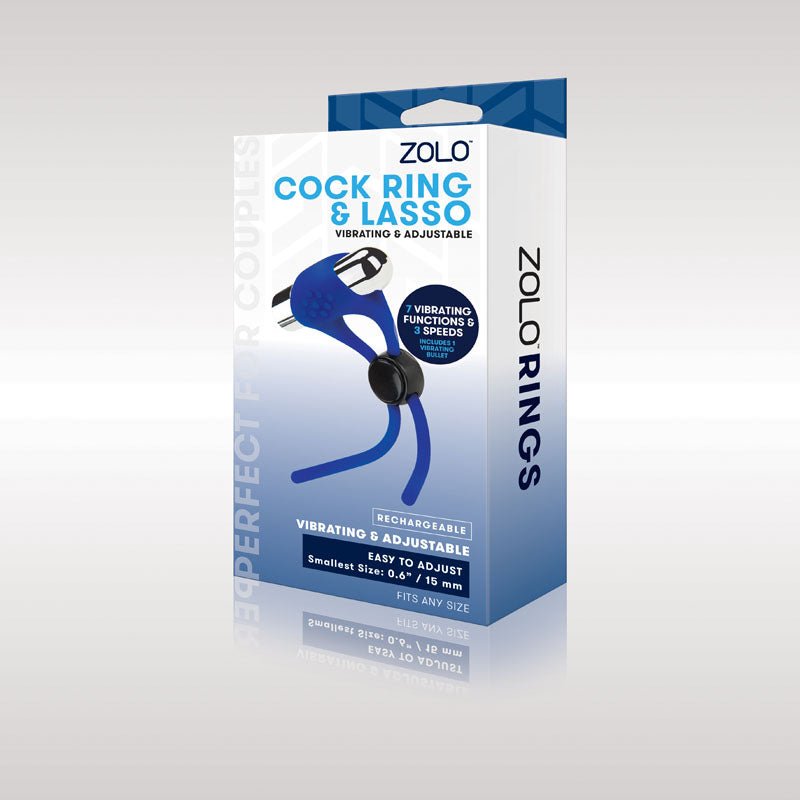 Zolo Rechargeable Cock Ring & Lasso - Blue USB Rechargeable Adjustable Cock Ring - silkandsin