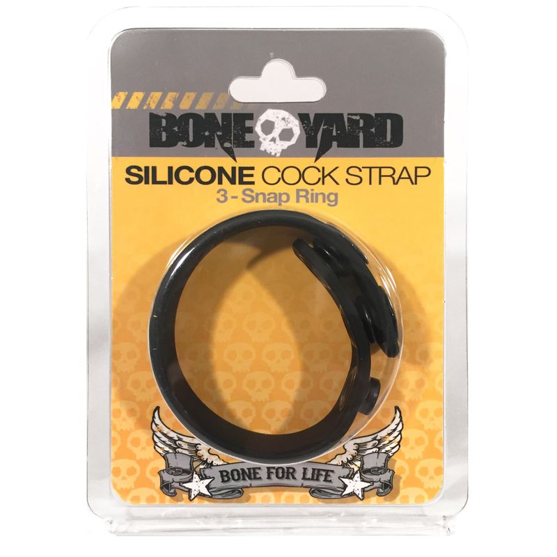 Boneyard Silicone Cock Strap - 3 Snap Ring - Black-BY0300