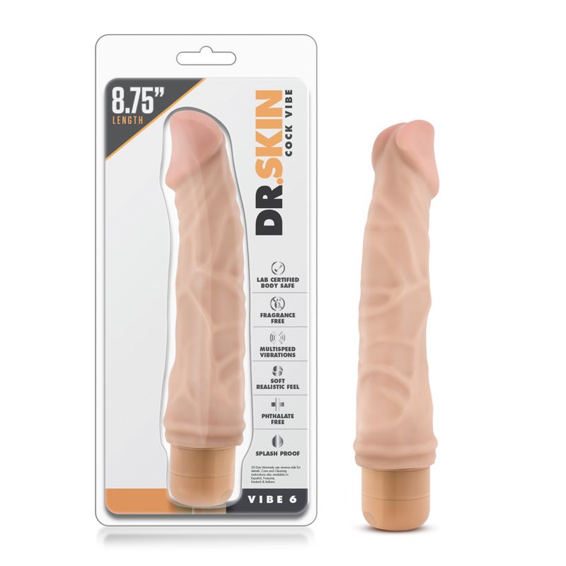 Dr Skin Cock Vibe 6 8.5in Vibrating Cock Beige-BL-11313