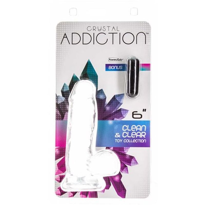 Crystal Dildo w Balls 6in Clear-861-20