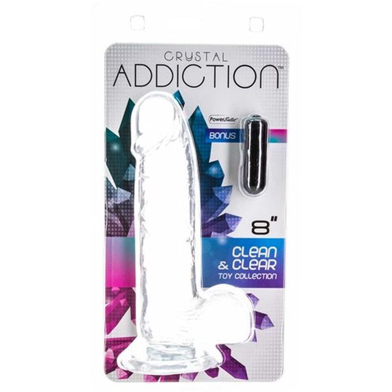 Crystal Dildo w Balls 8in Clear-863-20