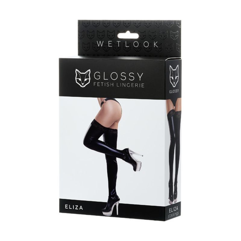 Glossy Wetlook Stockings w Lace Insert Eliza-955012-S
