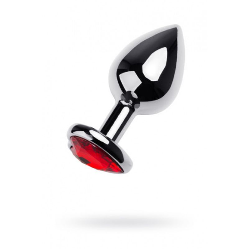 Silver Metal Anal Plug w Red Ruby Heart Crystal Medium-717014-9