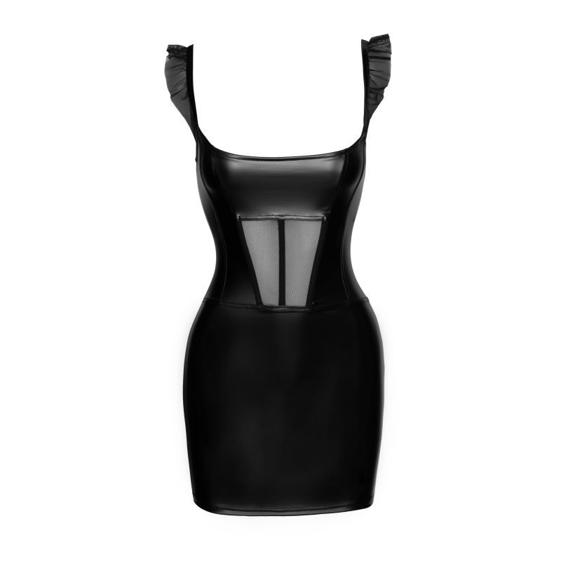 Power Wetlook Short Dress w Front Tulle Inserts